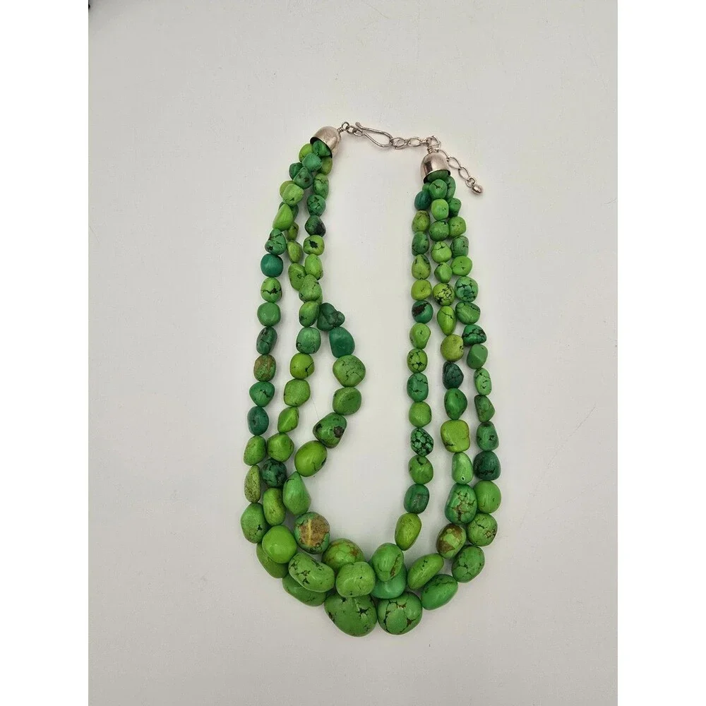 DTR Jay King Green Turquoise sterling silver necklace 3 strand Mine Finds chunky - Picture 2 of 12